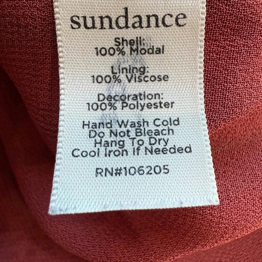 Sundance Embroidered Boho Tunic Dress Rust Red XS Short Sleeve Modal Lined